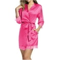 thumbnail image 1 of Womens Silk Robe Short Lace Trim Satin Robe 3/4 Sleeve Sexy Kimono Bride Robe Comfy Sleepwear with Pockets, 1 of 3