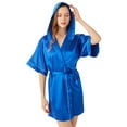 thumbnail image 1 of Womens Silk Robes Satin Kimono Hooded Robe Short Silky Bathrobe Bridesmaid Wedding Party Sleepwear, 1 of 4