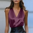 thumbnail image 1 of Womens Silk Satin Elegant Tank Tops V Neck Solid Color Sleeveless Work Blouses Summer Lightweight Dressy Casual Shirts New Purple S, 1 of 5