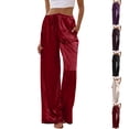 thumbnail image 1 of Womens Silk Satin Pajama Pants Soft Comfy Loose Pj Pants Drawstring Elastic Waist Wide Leg Lounge Bottom with Pockets Beige L, 1 of 5