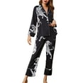 Womens Silk Satin Pajama Set Long Sleeve Notch Collar Loungewear Two