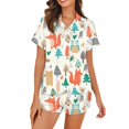 Womens Silk Satin Pajama Sets 2 Piece Cute Graphic Short Sleeve Button
