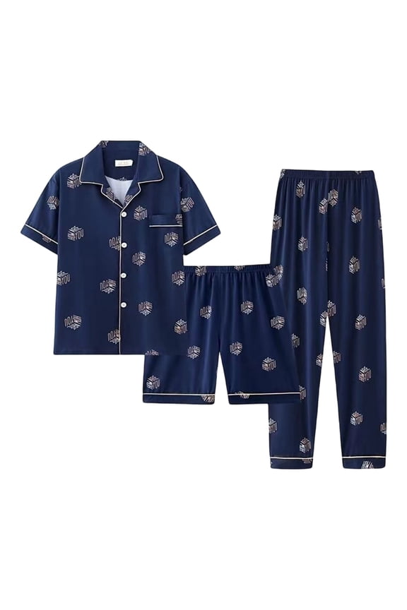 Womens Silk Satin Pajama Sets 3pcs Loungewear Pjs Nightwear 3 Piece Lounge Set Postpartum Pajamas Button Down Pj Set Short Sleeve Sleepwear Cotton Pajama Pants Women Lightweight Pajamas for Women