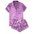 thumbnail image 1 of Womens Silk Satin Pajama Sets Soft Short Sleeve Button Down Sleepwear Top And Shorts 2 Piece Pjs Lounge Set Purple S, 1 of 4