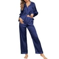 Womens Silk Satin Pajama Sets with Chest Pockets Notch Collar Two Piece