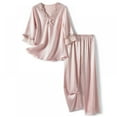 thumbnail image 1 of Womens Silk Satin Pajamas Long Sleeve Loungewear Two-piece Sleepwear Button-Down Pj Set, 1 of 6