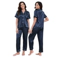thumbnail image 1 of Womens Silk Satin Pajamas Set 2pcs Short Sleeve Button Down Pajama Set Womens Satin Sleepwear Set with Long Pant Womens Soft Loungewear Set, S-XXL, 1 of 11
