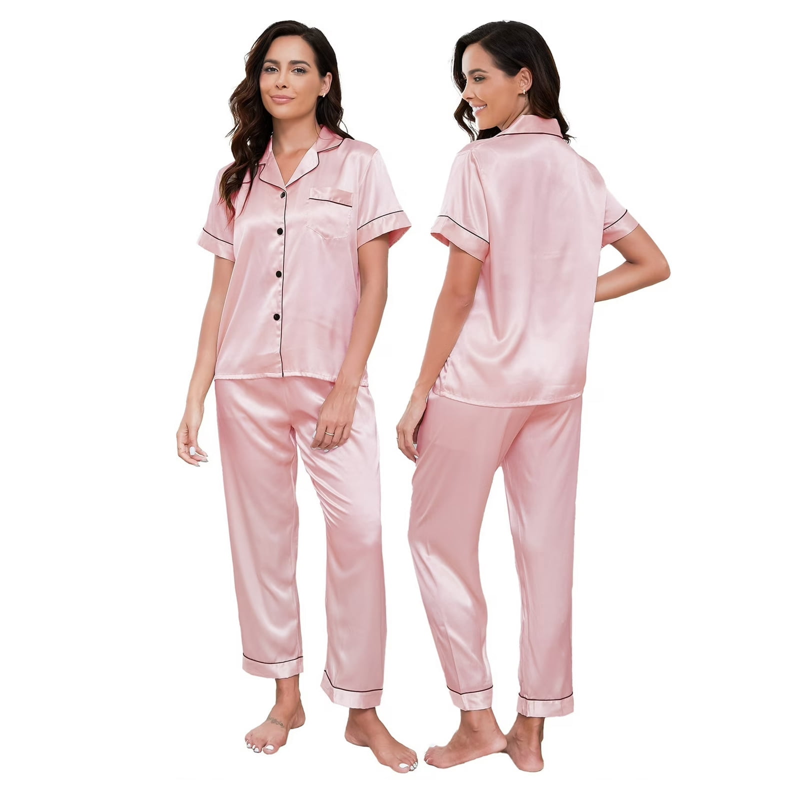 Womens Silk Satin Pajamas Set 2pcs Short Sleeve Button Down Pajama Set Womens Satin Sleepwear Set With Long Pant Womens Soft Loungewear Set S XXL: Should You Buy It?