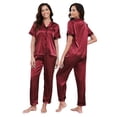 thumbnail image 1 of Womens Silk Satin Pajamas Set 2pcs Short Sleeve Button Down Pajama Set Womens Satin Sleepwear Set with Long Pant Womens Soft Loungewear Set, S-XXL, 1 of 11