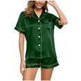 thumbnail image 1 of Womens Silk Satin Pajamas Set New Womens Silk Satin Pajama Sets Soft Short Sleeve Button down Sleepwear Tops and Shorts 2 Piece Pjs Loungewear Set Pajama Pants Women Green L New, 1 of 6