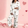 thumbnail image 1 of Womens Silk Satin Pajamas Set Long Sleeve Button Down Sleepwear 2 Piece Lounge Set Pj Set Pink M, 1 of 5