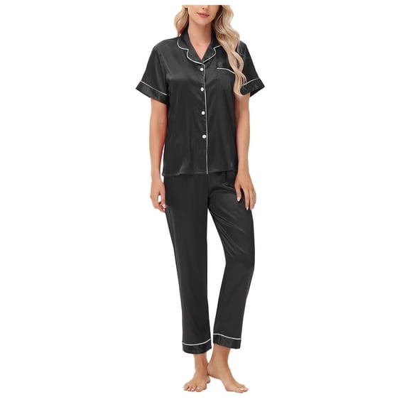 Womens Silk Satin Pajamas Set Long Sleeve Button Down Sleepwear 2 Piece Lounge Set Pj Set