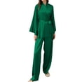 thumbnail image 1 of Womens Silk Satin Pajamas Set Solid Silky Pjs Robe Top with Pants Two Piece Sleepwear Soft Nightwear, 1 of 6