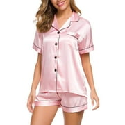 Womens Silk Satin Pajamas Set Two-Piece Sleepwear Loungewear Button-Down Sets