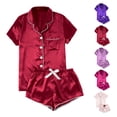 thumbnail image 1 of Womens Silk Satin Pajamas Short Sleeve PJS Shorts Set Soft Button Down Sleepwear 2 Piece Loungewear Purple Size M, 1 of 6