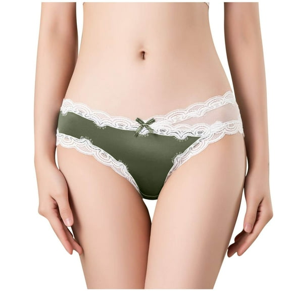 Womens Silk-Satin Panties Sexy Lace Splice See-Through Low Rise Hipster Underwear Ladies Trendy Soft Breathable Solid Stretchy Slimming Briefs