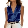 thumbnail image 1 of Womens Silk Satin Sleeveless Shirts Blouses Solid Casual Loose V Neck Classic Tank Tops for Work office Navy XXL(XXL), 1 of 9