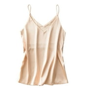 Womens Silk Satin Tank Top V Neck Camisole Cami Spaghetti Strap Top Loose Sleeveless Blouses Tank Shirt