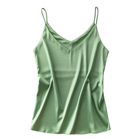 Womens Silk Satin Tank Top V Neck Camisole Cami Spaghetti Strap Top Loose Sleeveless Blouses Tank Shirt