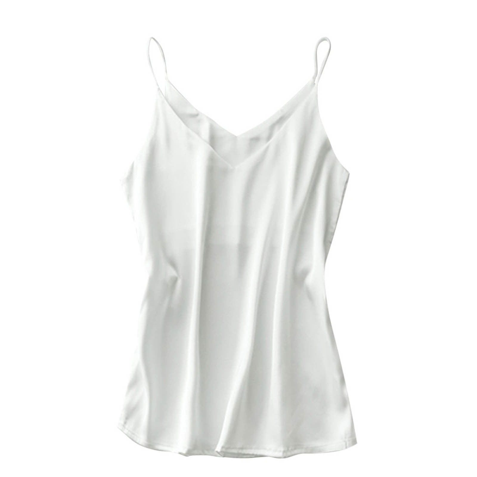 Womens Silk Satin Tank Cami Plain Sleeveless Strappy Camisole Vest Casual Tops e