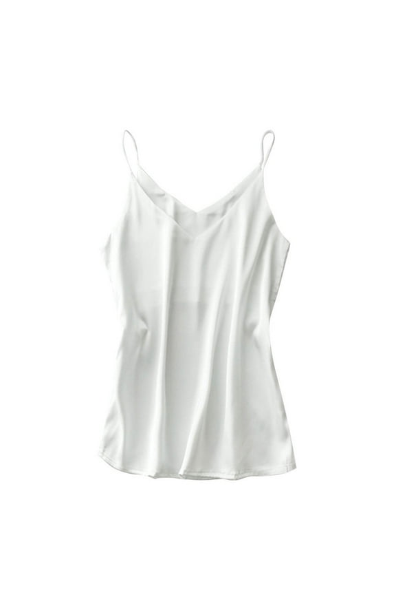 Womens Silk Satin Tank Top V Neck Camisole Cami Spaghetti Strap Top Loose Sleeveless Blouses Tank Shirt