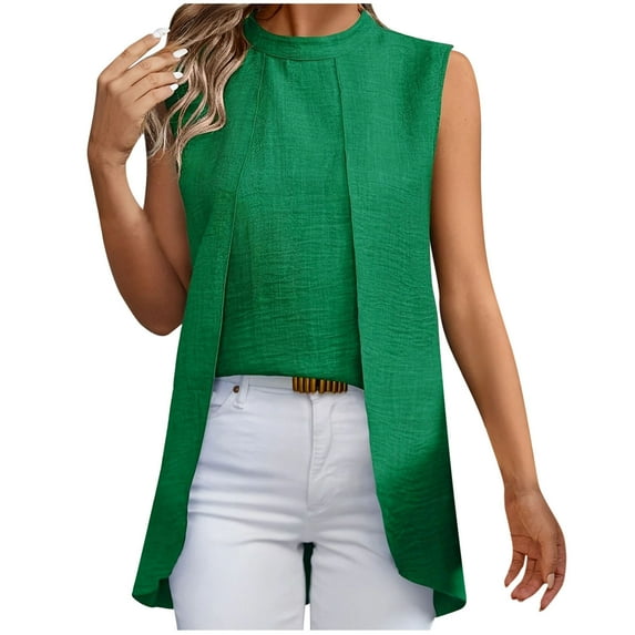 Womens Silk Satin Tank Tops Casual Sleeveless Blouses Summer Basic Tank Shirt Green L