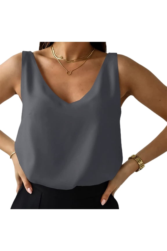 Womens Silk Satin Tank Tops Casual Sleeveless V Neck Camisole Blouses Summer Vest Basic Shirt