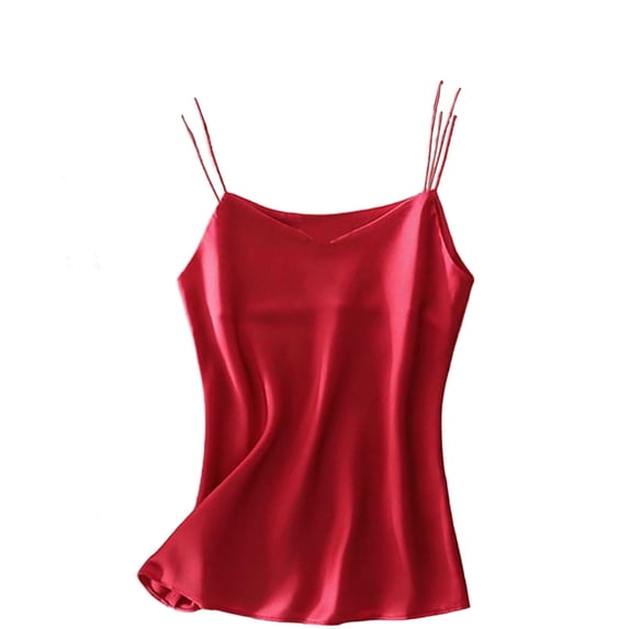 Womens Silk Satin Tank Tops Elegant Scoop Neck Sleeveless Cami Undershirt Loose Fit Spaghetti Straps Blouses