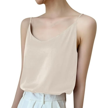 Womens Silk Satin Tank Tops V Neck Casual Cami Sleeveless Camisole Blouses Summer Basic Tank Shirt