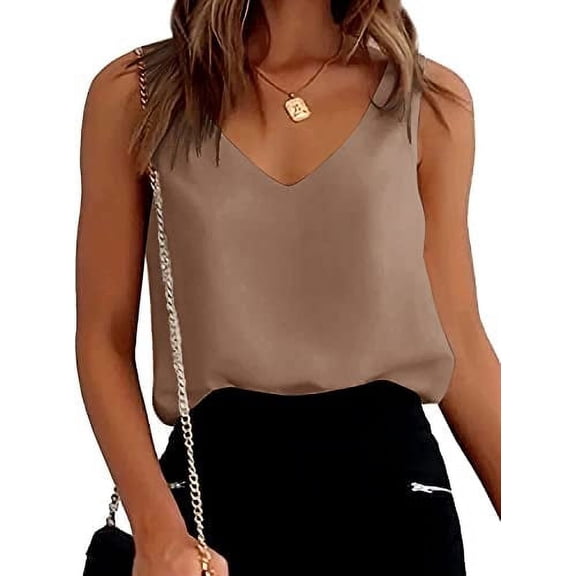 Womens Silk Satin Tank Tops V Neck Casual Camis Sleeveless Camisole Blouses Summer Basic Tank Shirt 2025