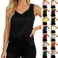 thumbnail image 1 of Womens Silk Satin Tank Tops V Neck Casual Sleeveless Camisole Blouses Summer Basic Tanks Shirt Under Clothes Coffee, Size S, 1 of 5