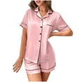 thumbnail image 1 of Womens Silk Sleepwear Shorts Set 2 Piece Satin Pajamas Summer Button Down Collared Shirt Shorts Comfy Home Loungewear Hot Pink, 2XL, 1 of 6