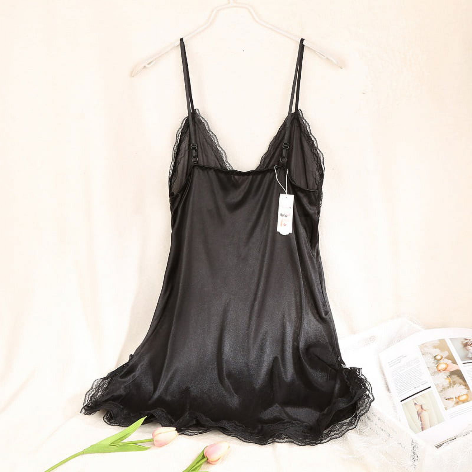 Womens Silk Sling Pajamas Sleepwear Black Lady Sexy Lingerie Robe ...