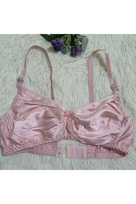 Womens Silk Thin Bra Solid Non-Wire Brassiere Soft Cup Bras 36C 38C 40C 44C 42C