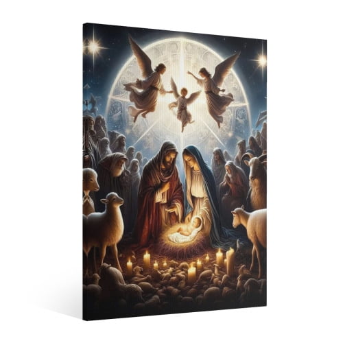 Vintage Jesus Nativity Scene Canvas Wall Art Paint Framed , Christian Watercolor Jesus Wall Art Decor,Christmas Wall Religious Artwork for Home Living Room,Bedroom Wall Decor