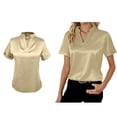 thumbnail image 1 of Womens Silk Tops Short Sleeve Khaki Blouses V Neck Tops Women Blouses for Work, 1 of 5