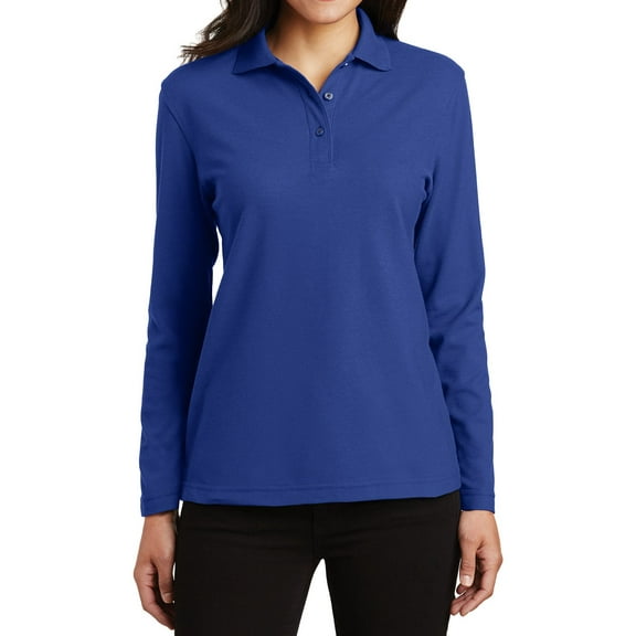 Womens Silk Touch Long Sleeve Cotton/Polyester Polo Shirt Royal Medium