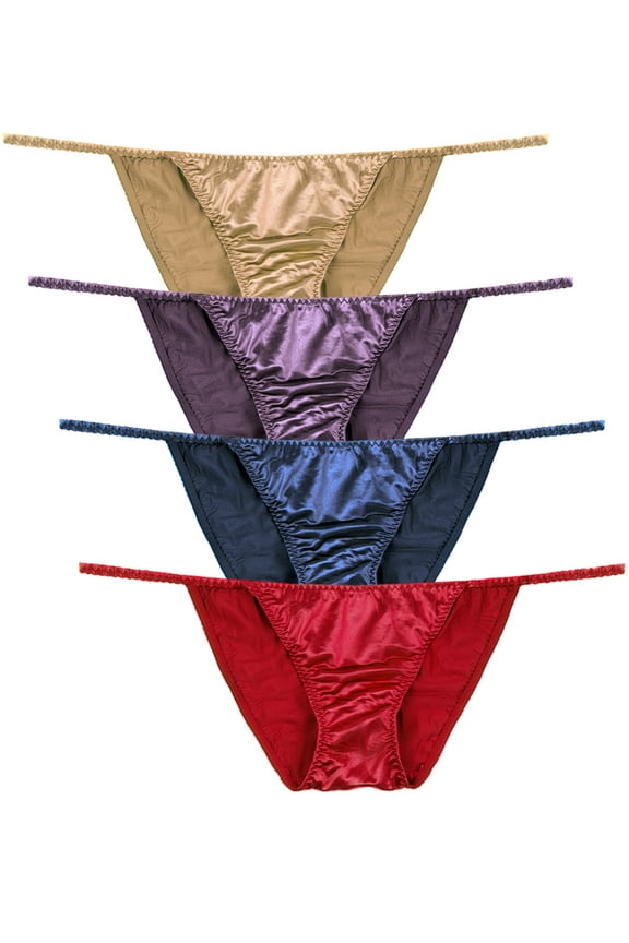 Womens Silky Sexy Satin Tangas Panties S - Plus Size Women Underwear Multi-Pack