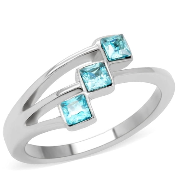 Womens Silver Aquamarine Ring Anillo Para Mujer Stainless Steel Ring in Sea Blue Molfetta