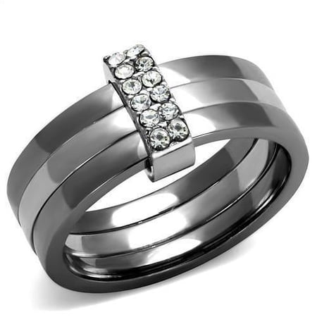 Womens Silver Cahrcoal Ring Anillo Para Mujer Stainless Steel Ring with Top Grade Crystal in Clear Joslyn