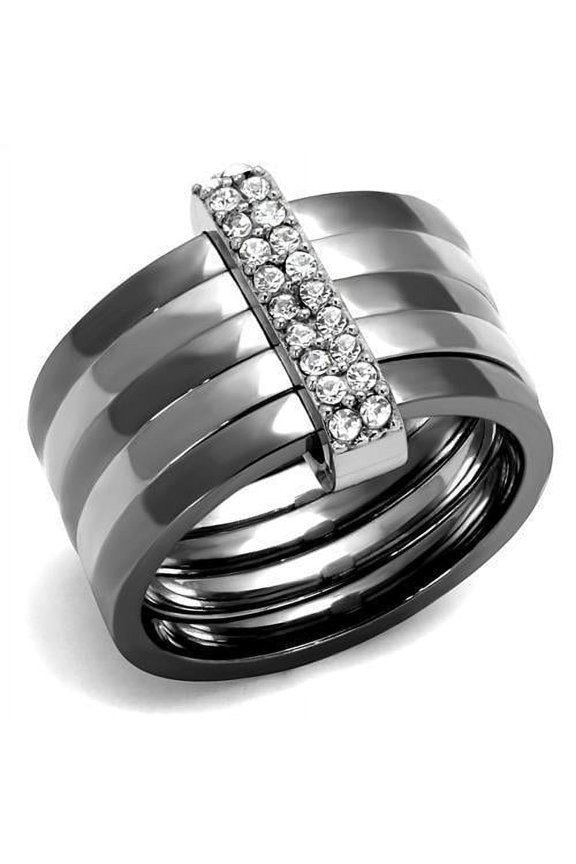 Womens Silver Charcoal Ring Anillo Para Mujer Stainless Steel Ring with Top Grade Crystal in Clear Jaelyn