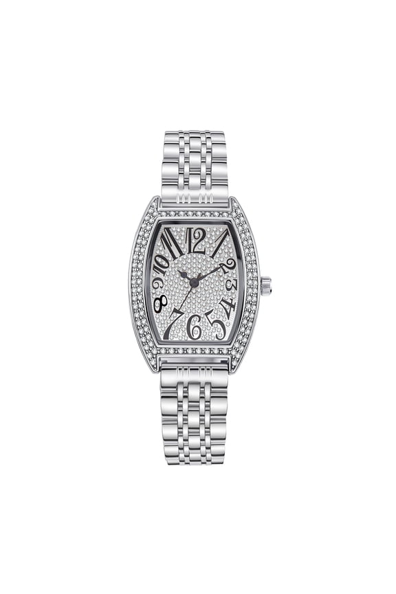Womens Silver Dial Quartz Tonneau Watch with Crystal Bezel Roman Numeral Design Dress Style Gift