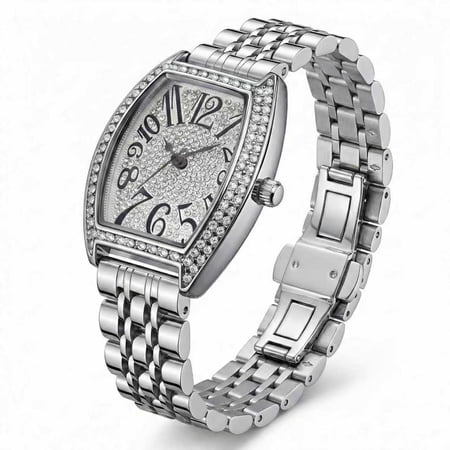 Women's Tonneau Watch with Stainless Steel Strap Crystal Bezel Roman Numeral - Gift