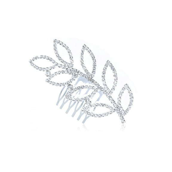 Womens Silver Hair Side Comb Clear Crystal Rhinestones Leaf Branch Headband