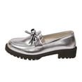 thumbnail image 1 of Womens Silver Metallic Chunky Platform Loafers Bow Detail Slip On Comfortable Lug Sole Shoes,Size 6.5, 1 of 9