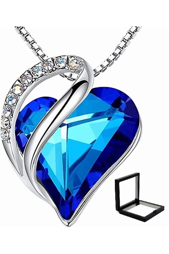 Womens Silver Plated Infinity Love Heart Pendant Necklace with Birthstone Crystals, Jewelry Gifts for Her, Anniversary Birthday Mother's Necklaces for Wife Mom