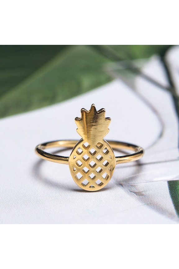 Womens Silver Ring with Gold Plated Pineapple Design Adjustable Opening Perfect for Birthdays Holidays and Anniversaries Fashionable Fruit Ring for Women