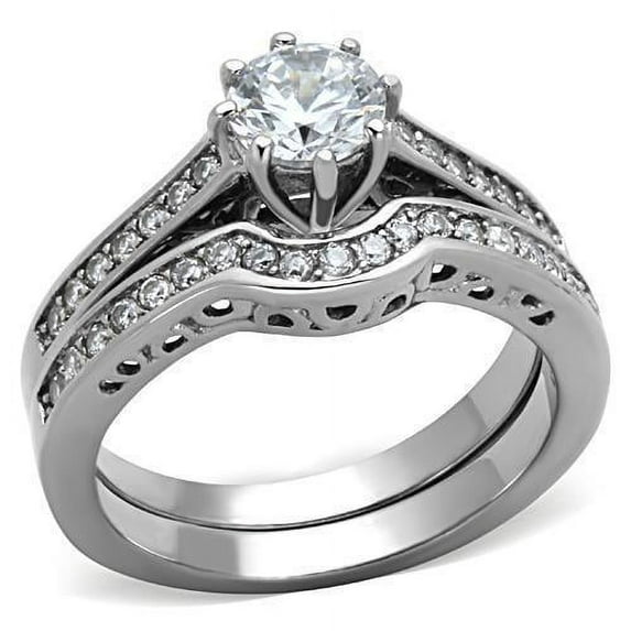 Womens Silver Ring High polished (no plating) 316L Stainless Steel Ring with AAA Grade CZ in Clear TK1330
