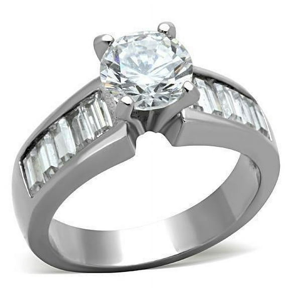 Womens Silver Ring High polished (no plating) 316L Stainless Steel Ring with AAA Grade CZ in Clear TK1332