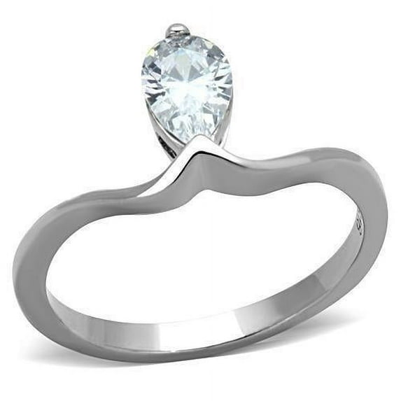 Womens Silver Ring High polished (no plating) 316L Stainless Steel Ring with AAA Grade CZ in Clear TK1336